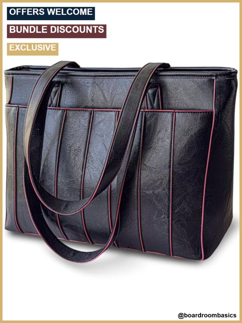 Padded 14" Vegan Leather Laptop Tote Bag with Trolley Sleeve